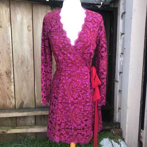 Diane Von furstenberg lace wrap dress Sz 10 EUC - Picture 6 of 9